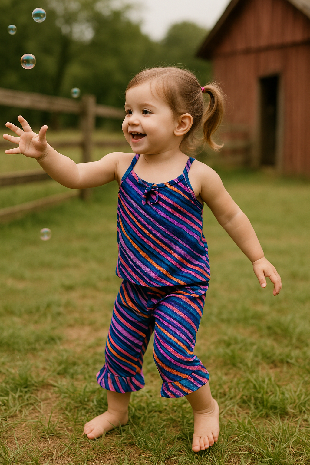 Rainbow stripes tanktop capri suit
