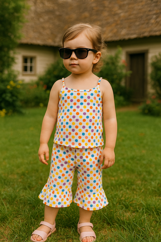 Blue orange polka tanktop capri suit