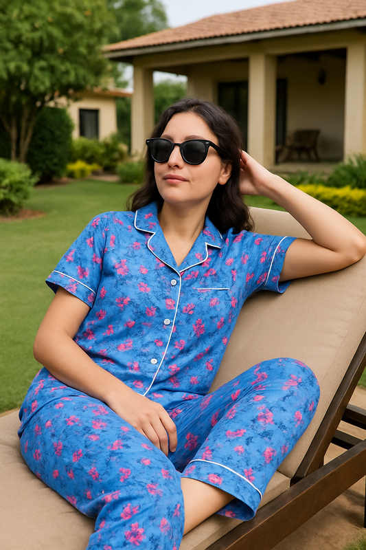 Mid blue floral ladies pj's