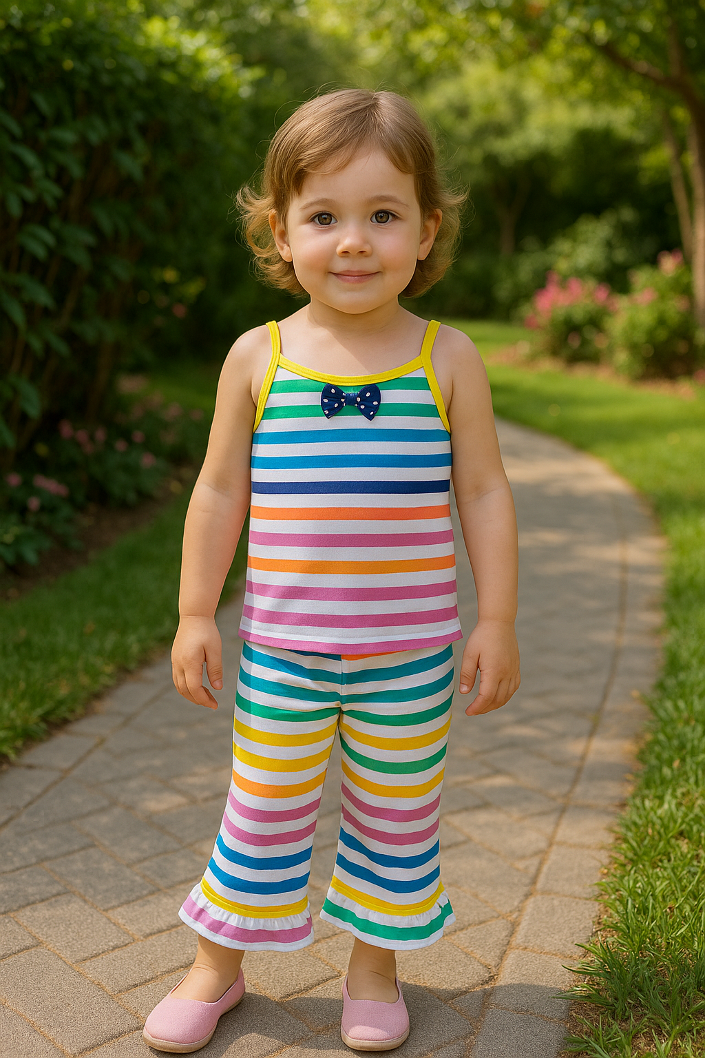 Rainbow stripes multi tanktop suit