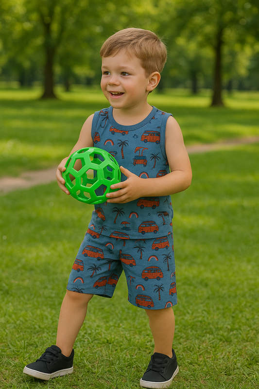 Mid blue beach sando suit