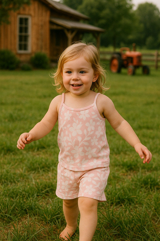 Baby pink floral tanktop suit