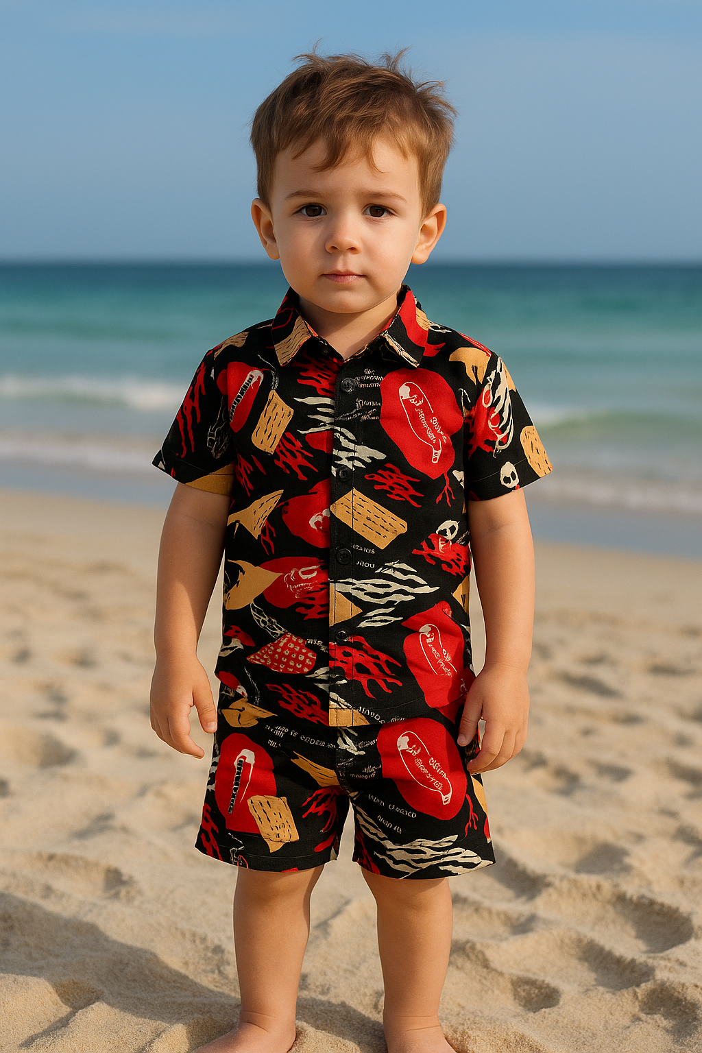 Red black linen suit