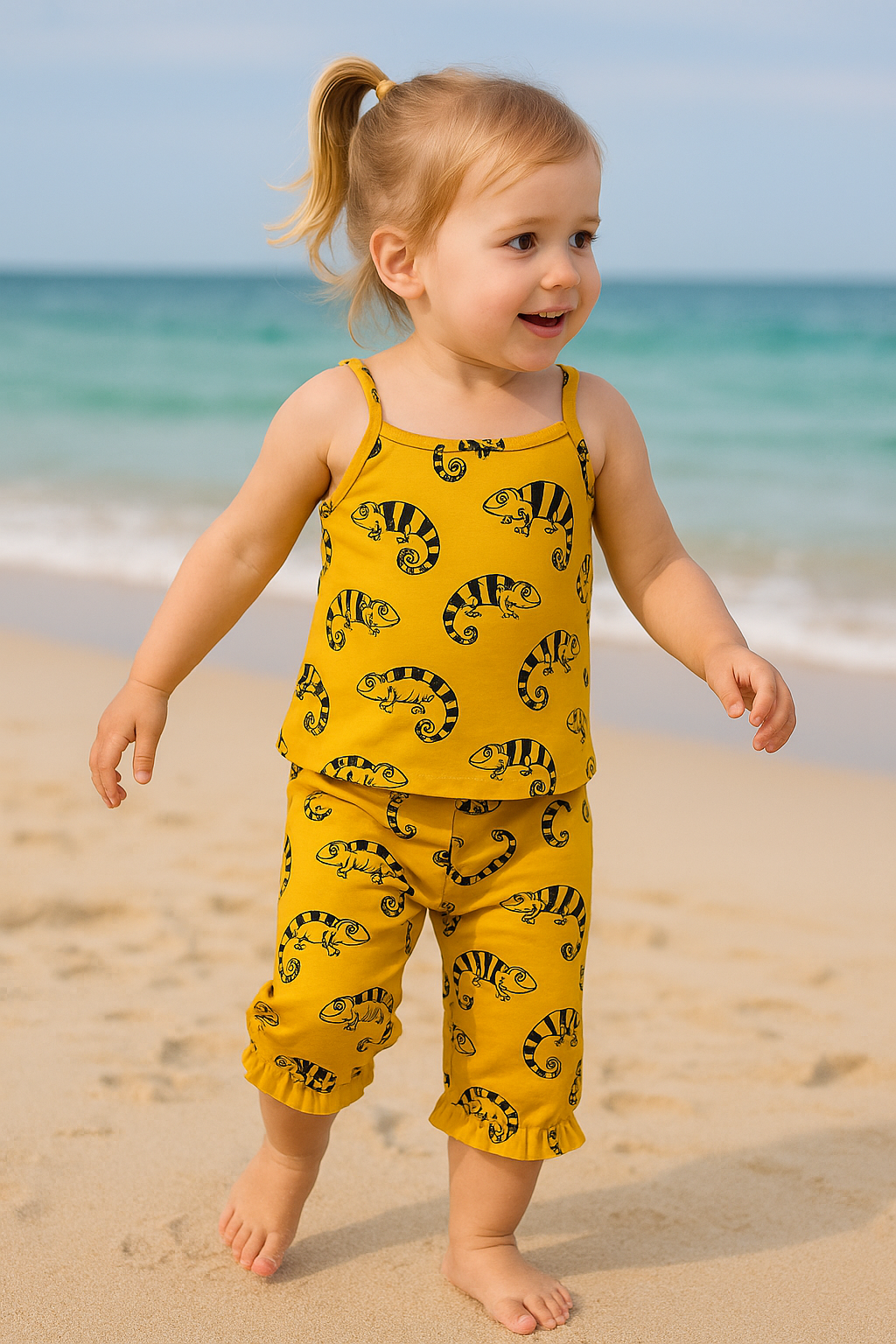 Mustard yellow tanktop capri suit