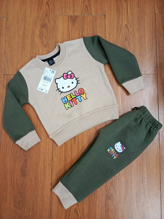 Green hello kitty printed kids track suit