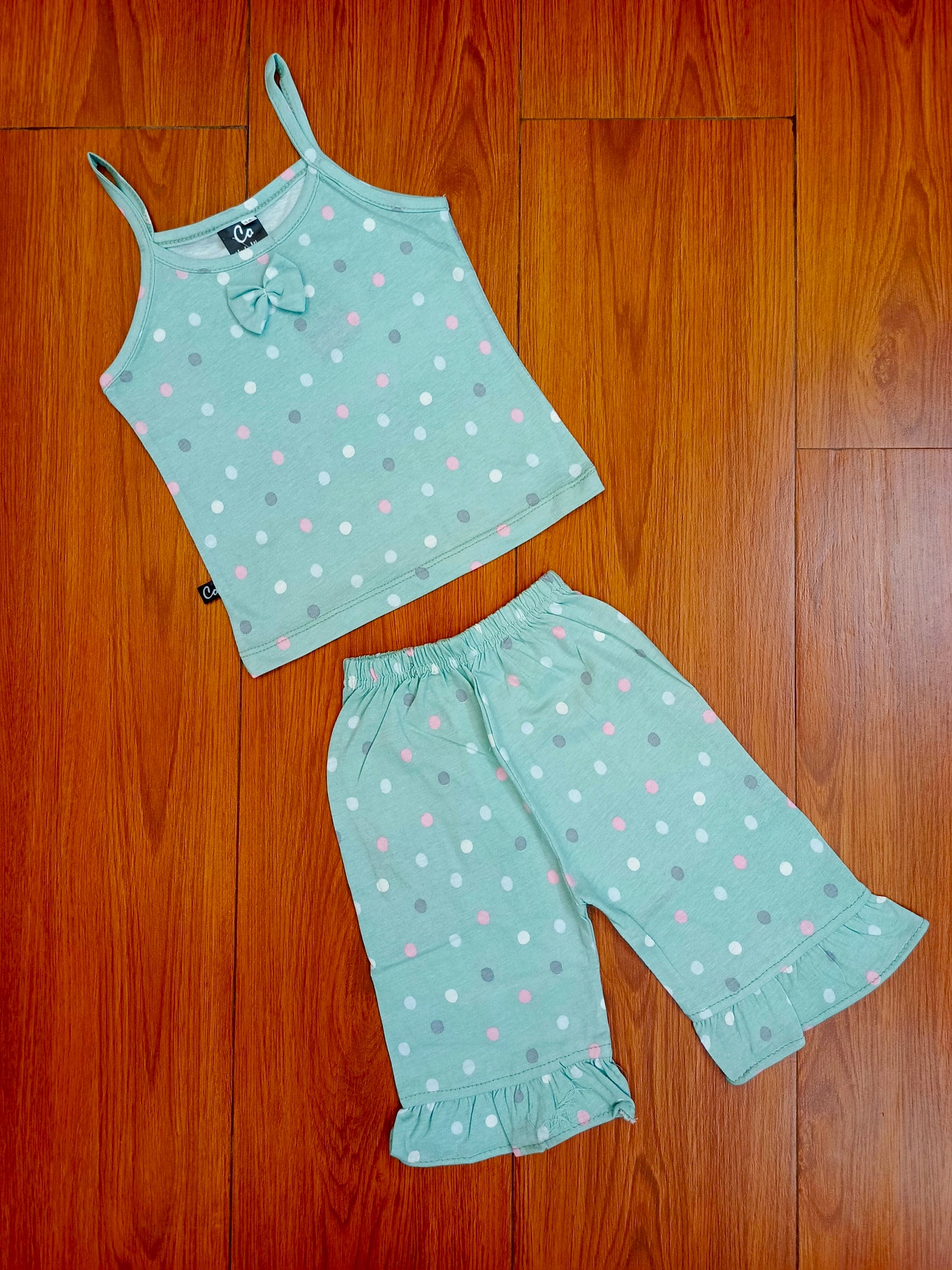 Green polka tanktop capri suit