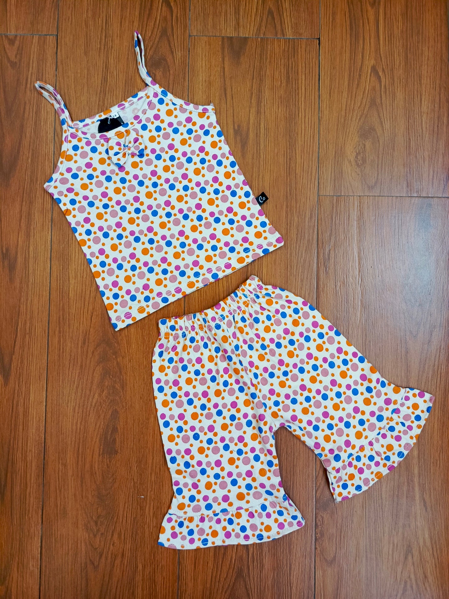 Blue orange polka tanktop capri suit