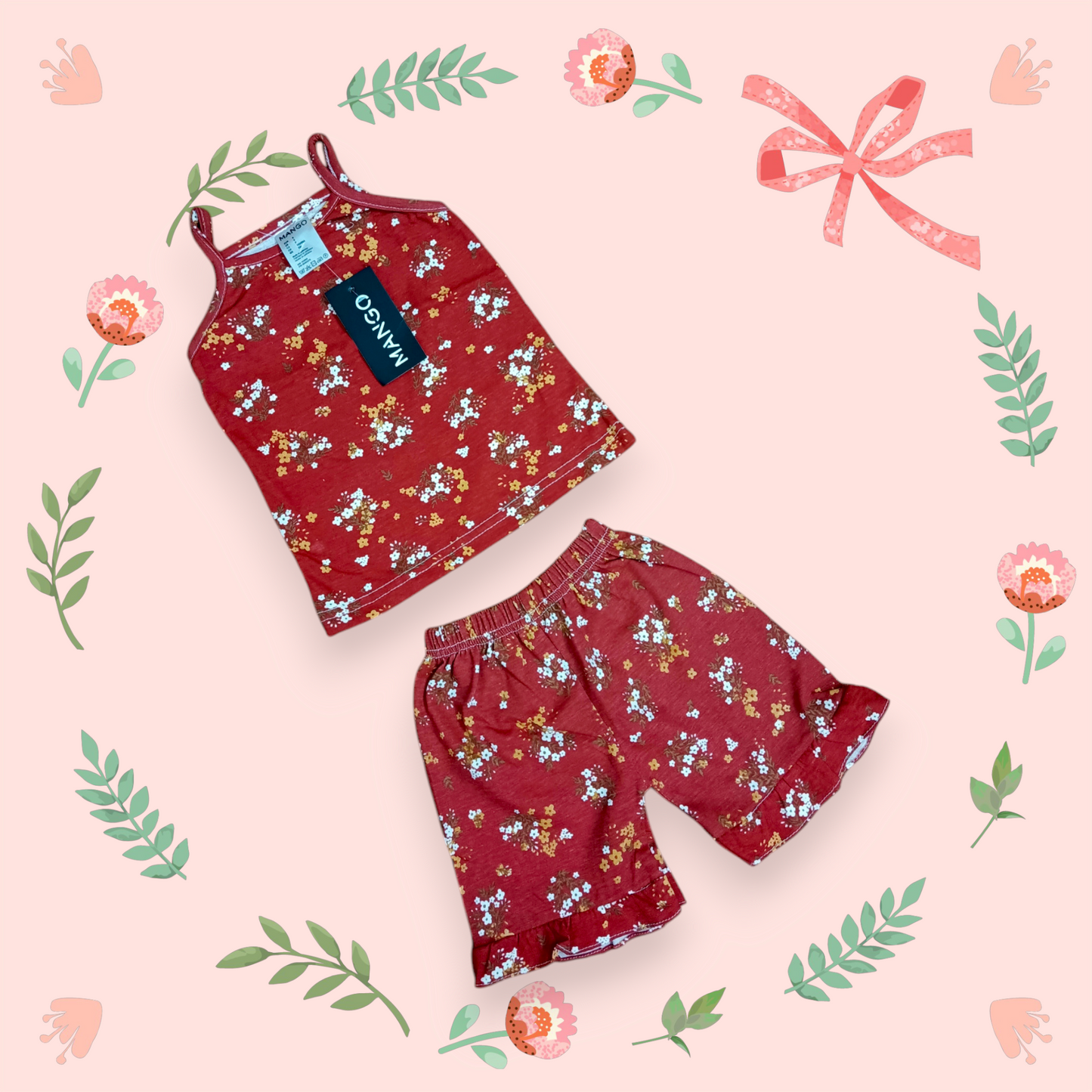 orange flower tanktop set