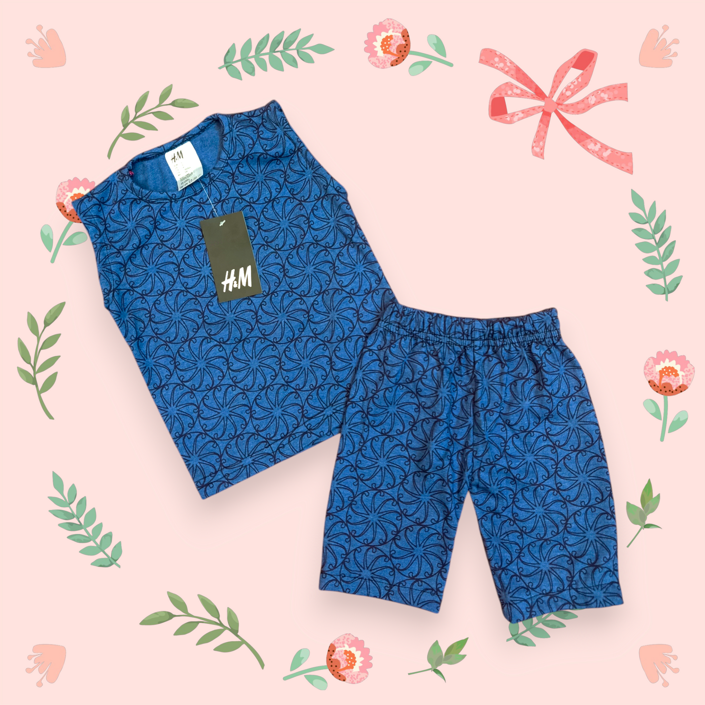 Deep Blue floral sando suit