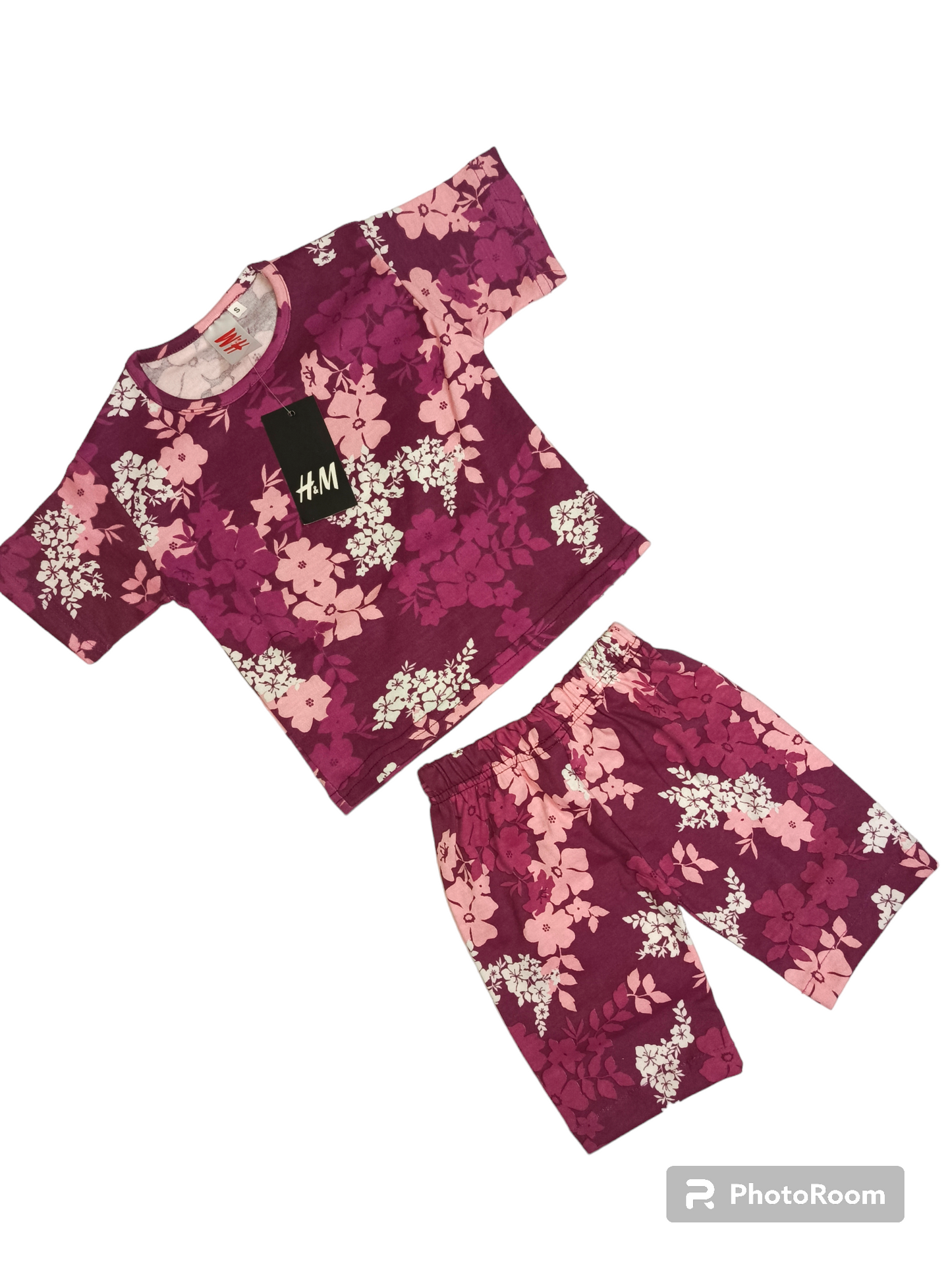Purple floral print shorts suit