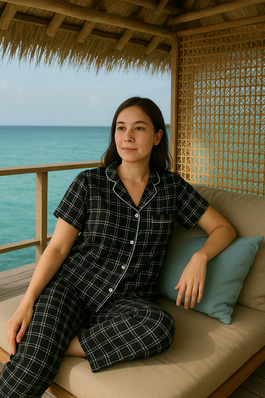 Black check ladies pj's half sleeves