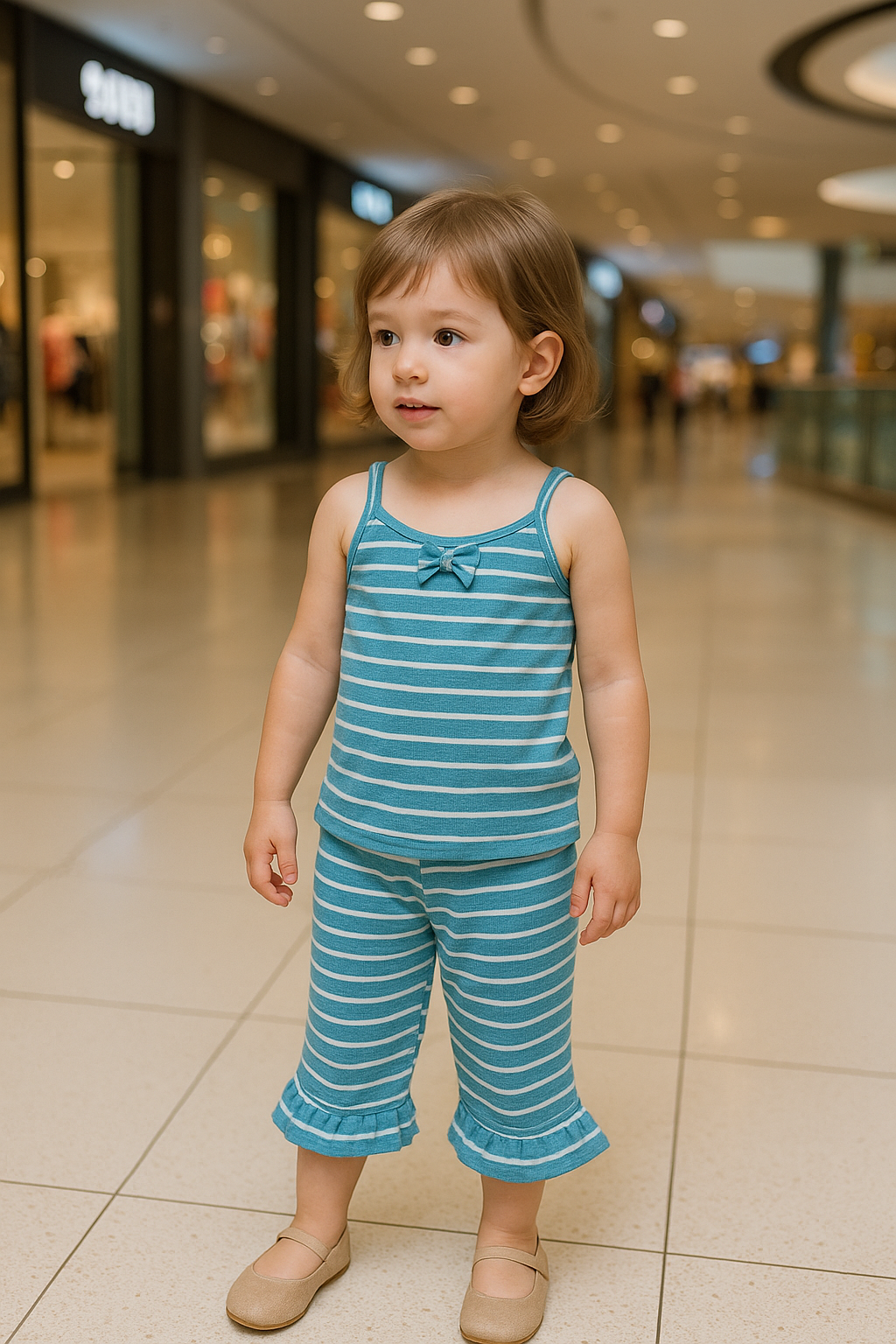 Blue stripes tanktop capri suit