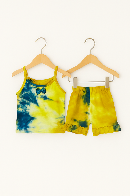 Yellow blue tye & dye tanktop suit