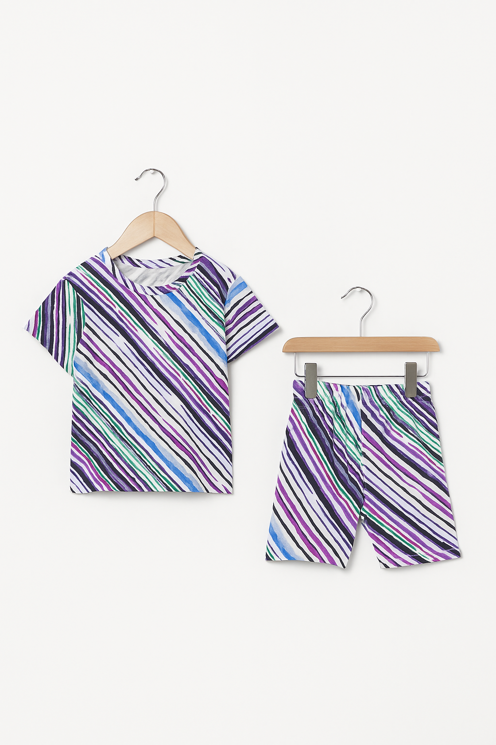 Purple stripes shorts suit