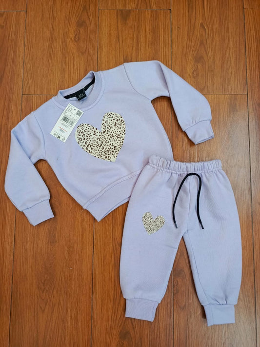Light purple heart print kids track suit