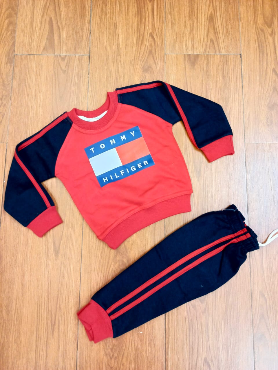 Red tommy hilfiger kids track suit