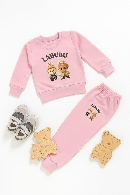 Pink labubu kids track suit