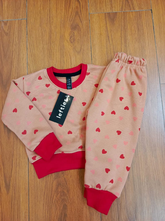 Pink & red  heart kids track suit
