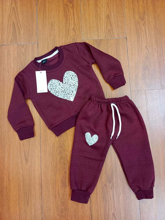 Maroon heart kids track suit