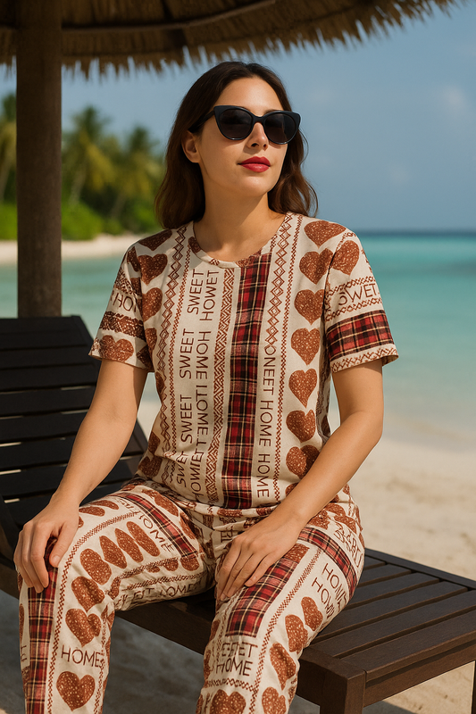 Brown heart ladies lounge wear suit