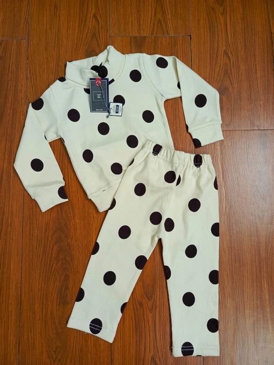 Off white polka hineck suit