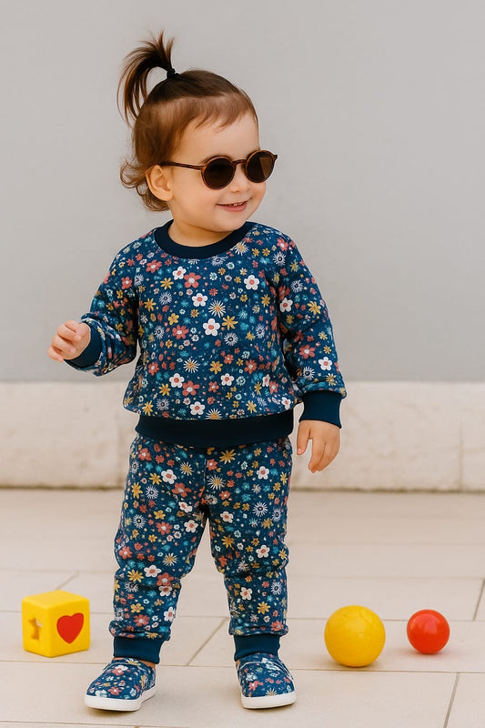 Blue flower kids track suit