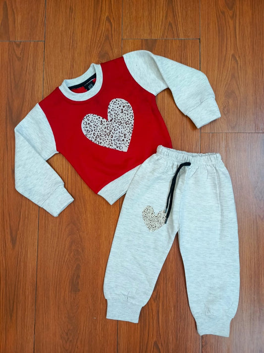 White & red heart kids track suit
