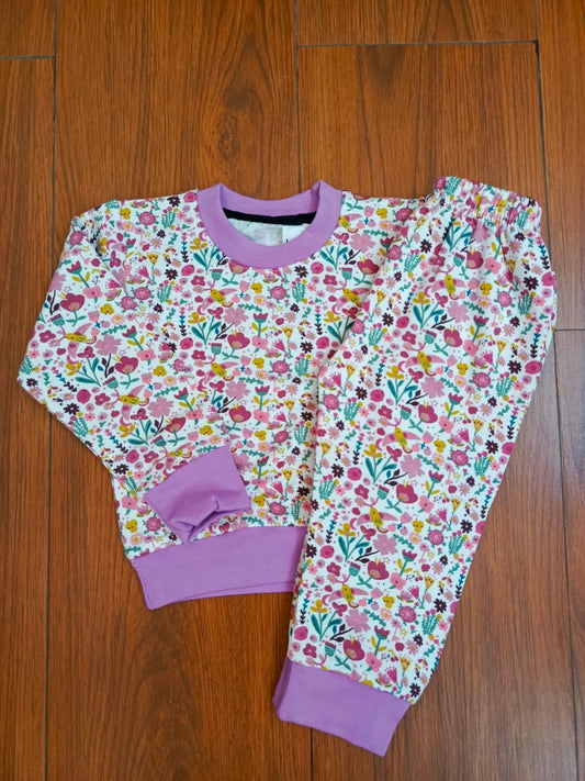 Purple flower kids track suit