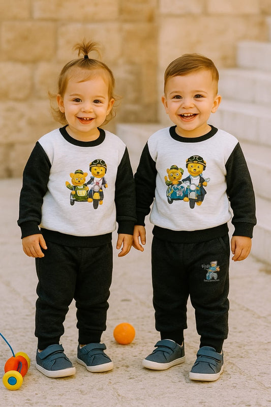 Black grey printed kids track suit