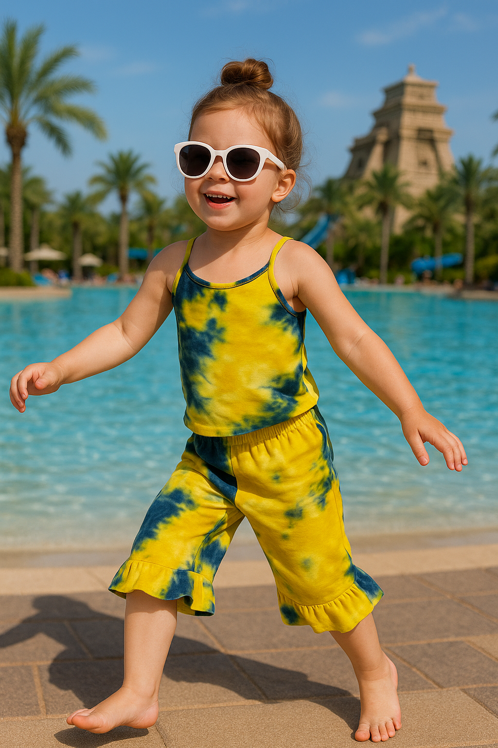 Yellow blue tye & dye tanktop suit