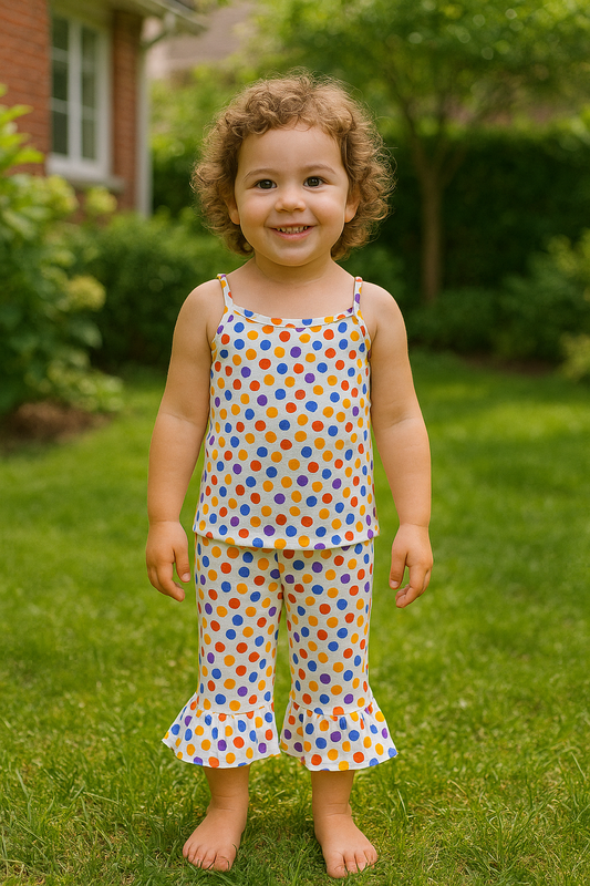 Blue orange polka tanktop capri suit