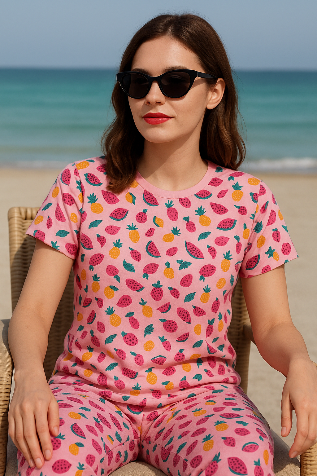 Pink fruity ladies lounge wear suit