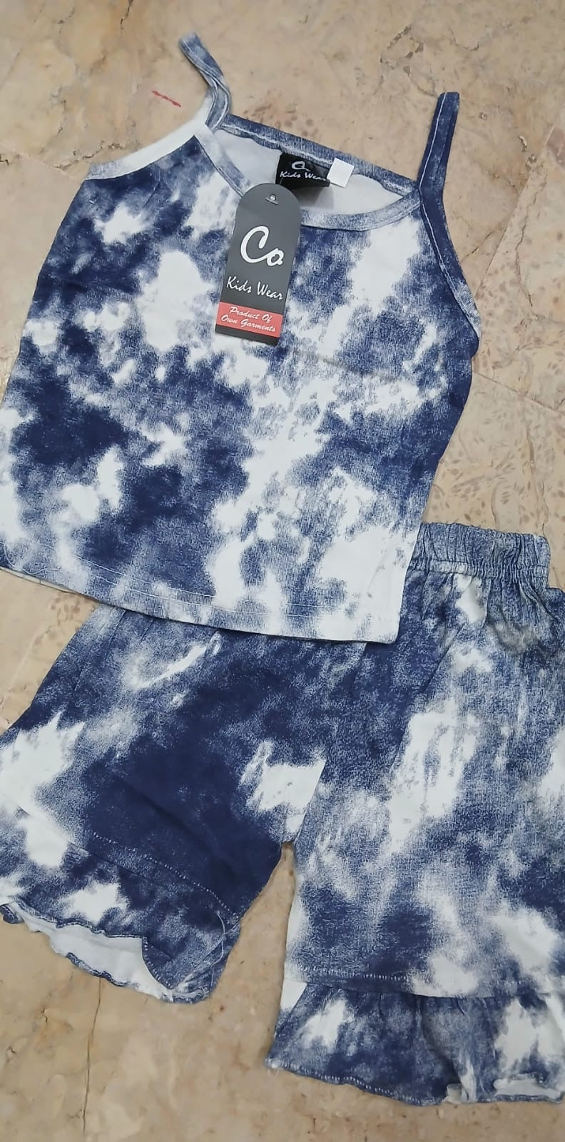 White & blue tye and dye tanktop set