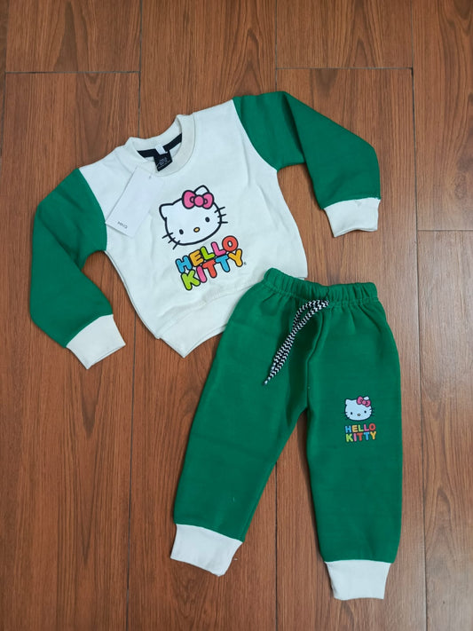 Green & white hello kitty kids track suit