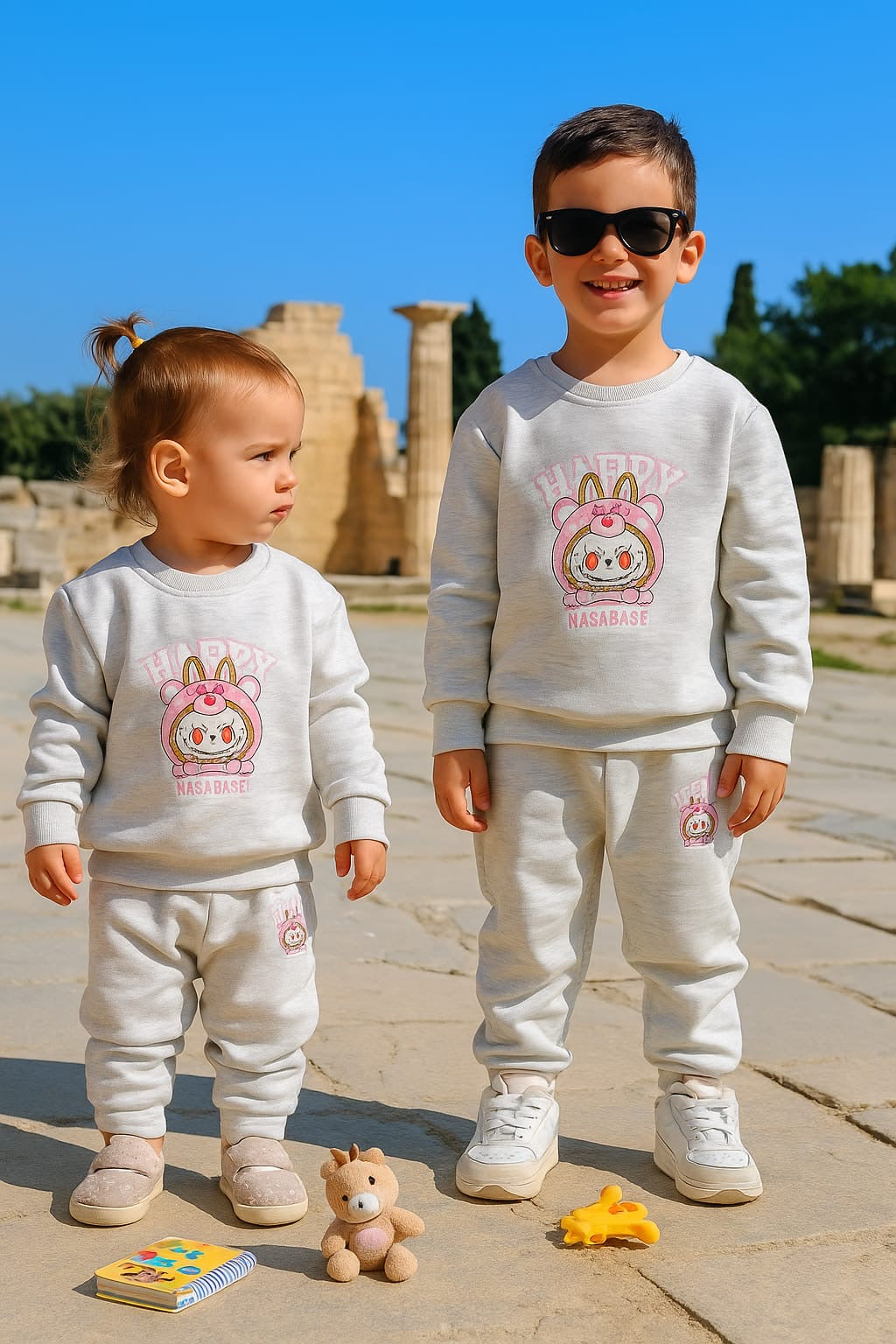 Grey labubu kids track suit
