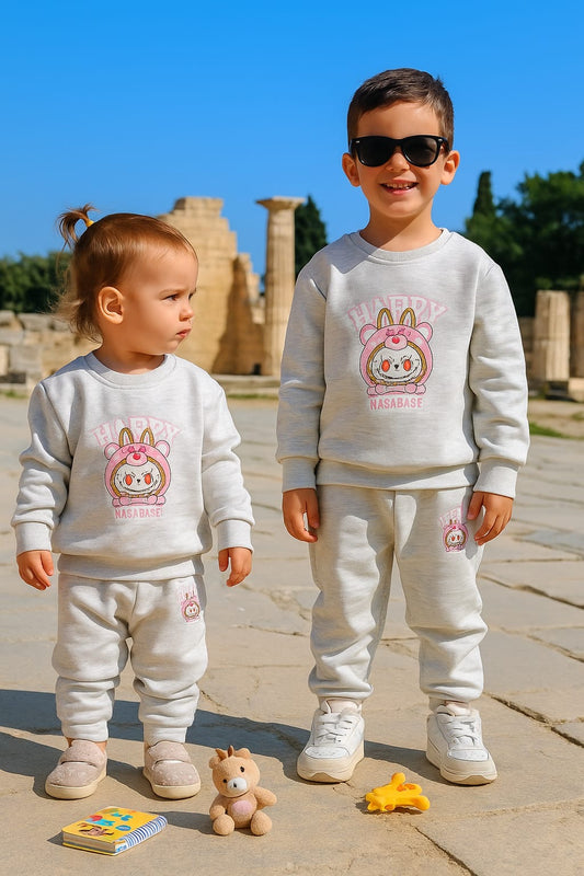 Grey labubu kids track suit