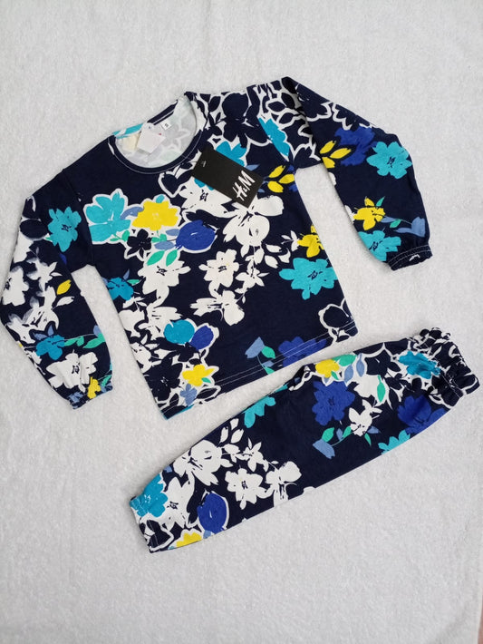 Navy blue green floral casual tracksuit