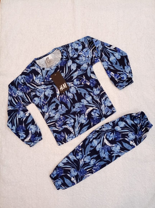 Blue flower beauty casual tracksuit