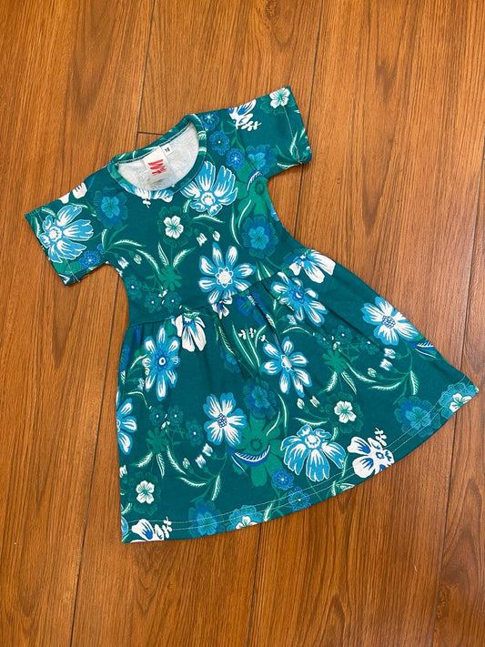 Green floral half sleeves frock