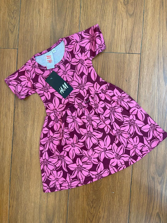 Pink flower half sleeves frock