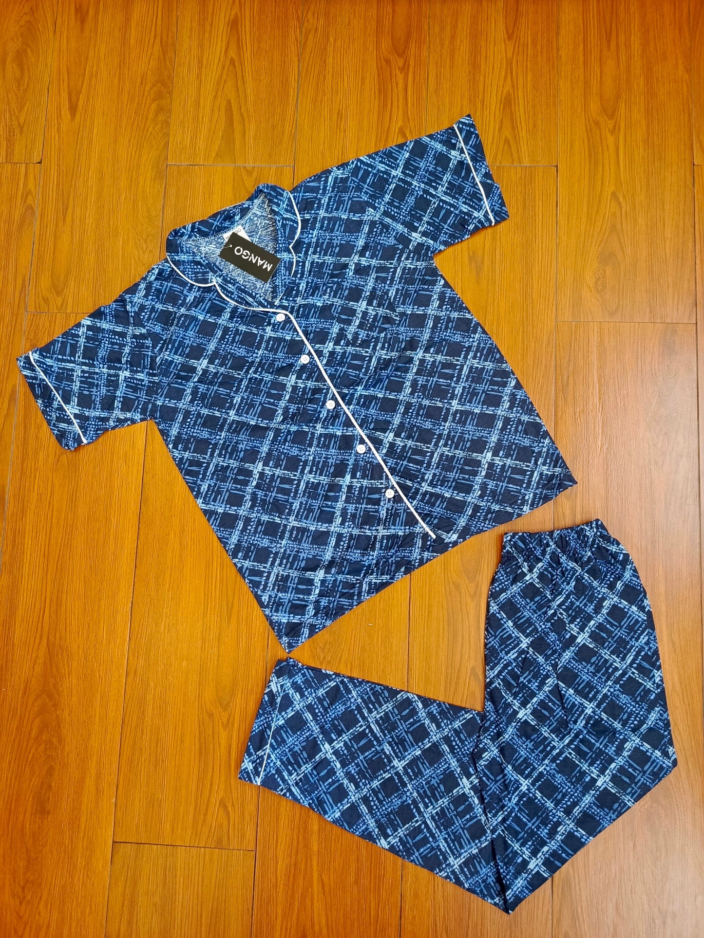 Blue check ladies pj's half sleeves