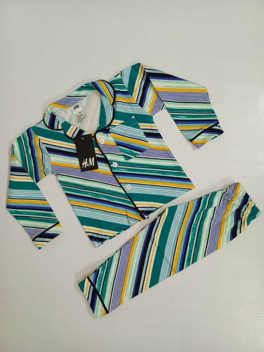 Green multi stripes pjs kids