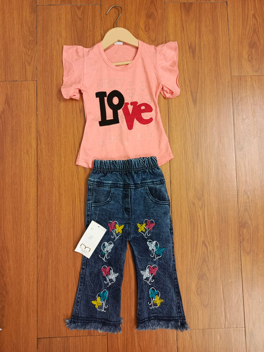 Love peach baby denim suit