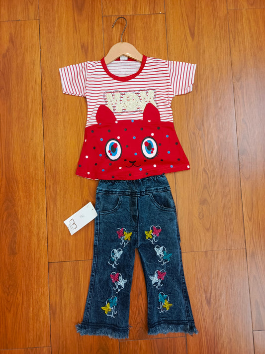 Red eyes baby  denim suit