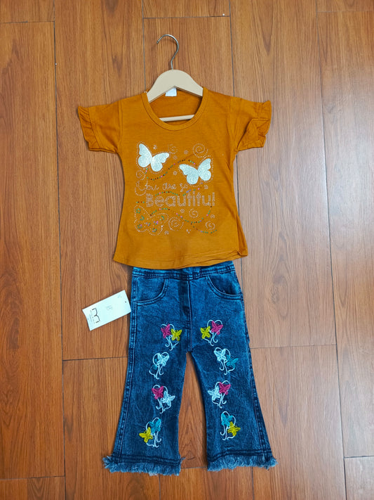 Mustard butterfly baby suit