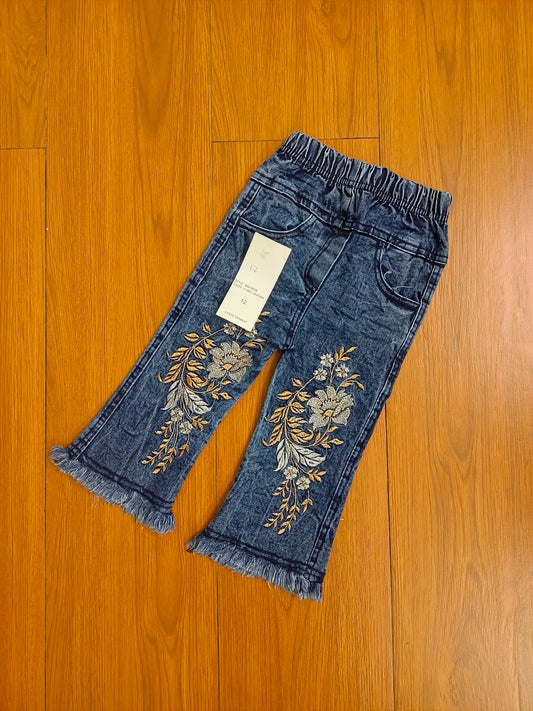 Golden embroidery baby floral denim jeans