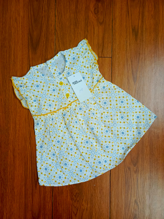 White lemon floral baby frock