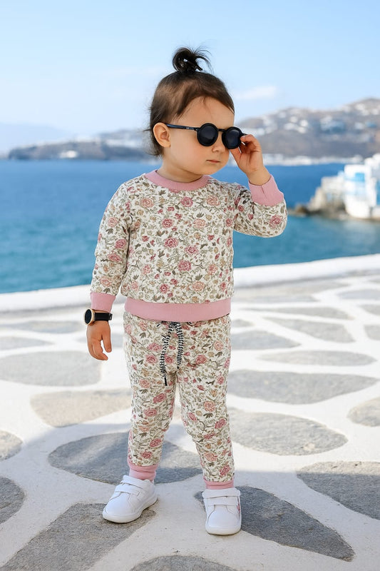 Pink flower kids track suit