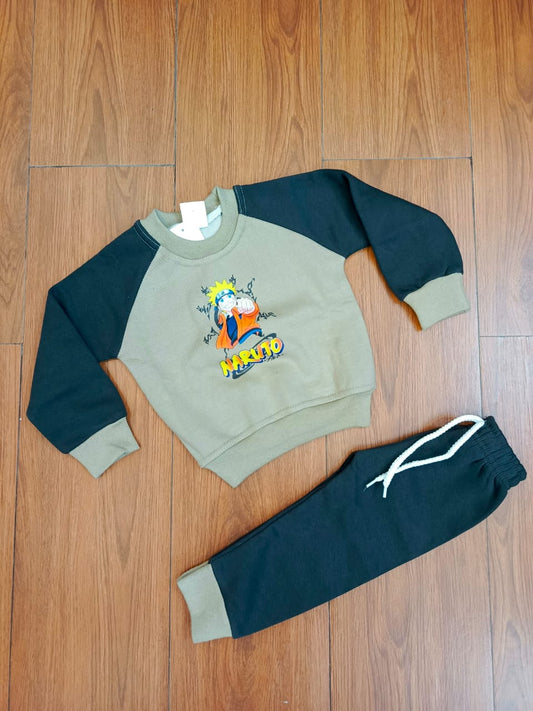 Green grey printed kids track suit