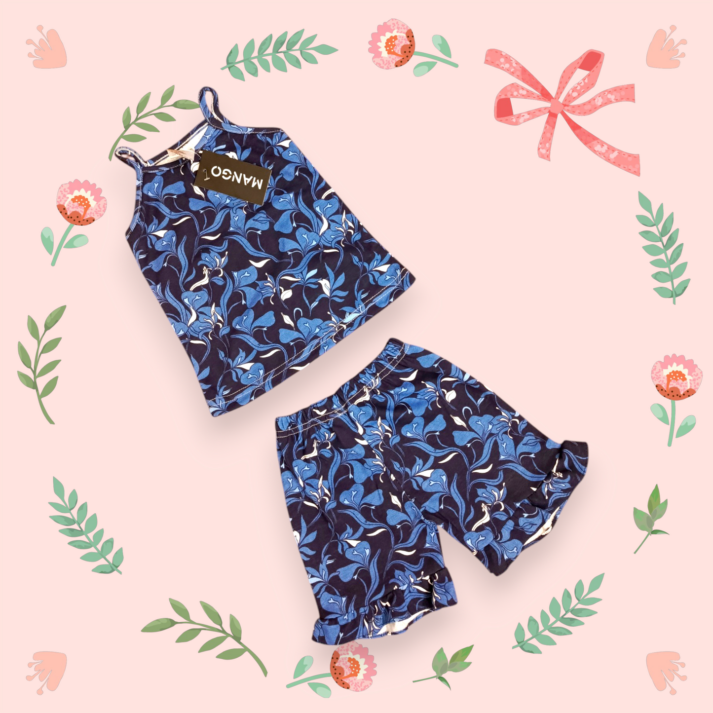 Mid blue floral tanktop set